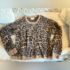 Cloth & Stone Leopard Print Fuzzy Sweater L